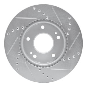 Kia Soul Brake Rotor (1) - Front Left - R1 Concepts - Drilled & Slotted - Silver - `10-`11